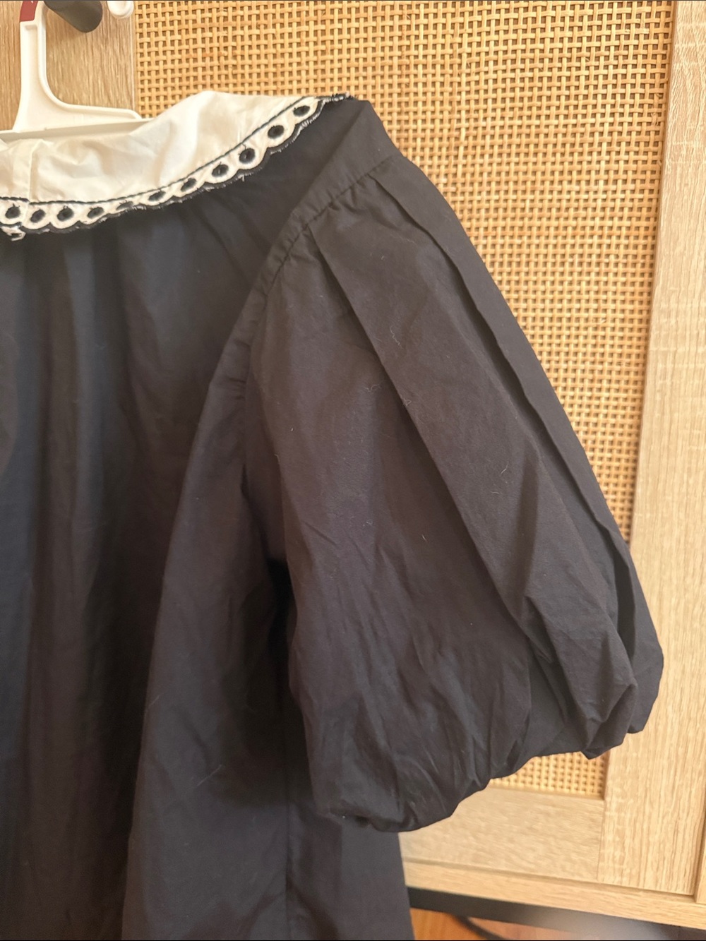 Maeve Black Puff-Sleeve Blouse with Embroidered White Collar - Picture 5 of 5